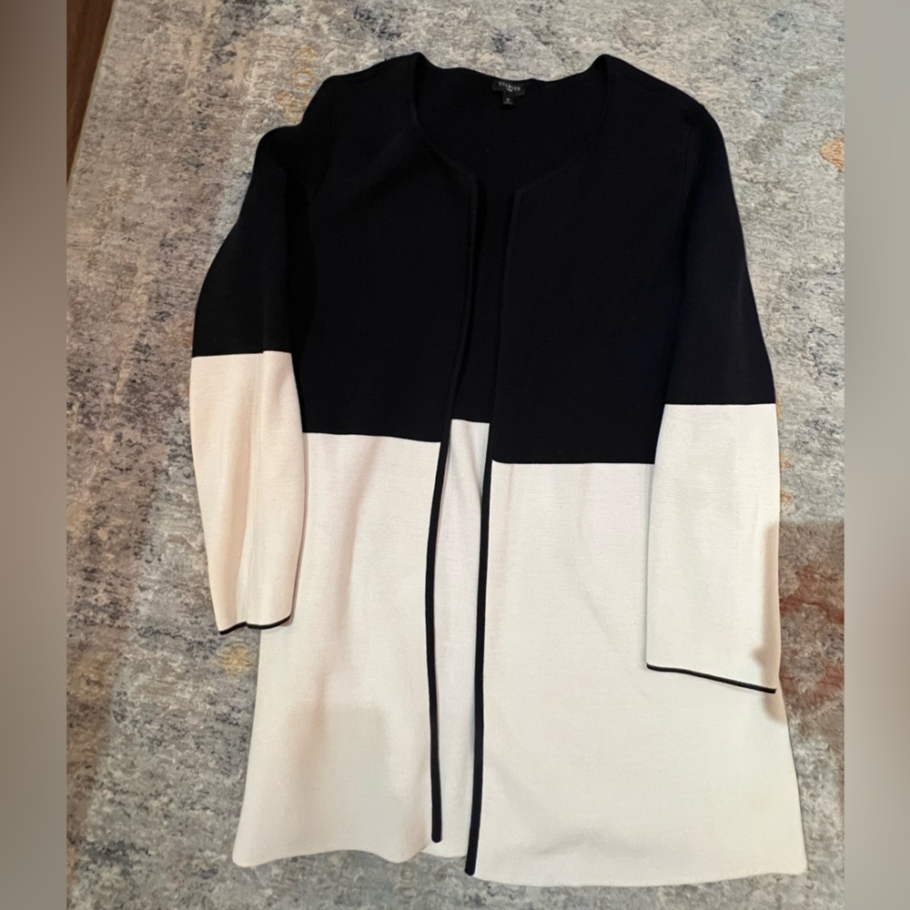 Talbots Black and White Open Cardigan